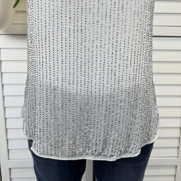 L'AGENCE Beaded Striped Silk Viscose Cream Blouse Top Short Cap Sleeves Size 2 - Picture 3 of 12
